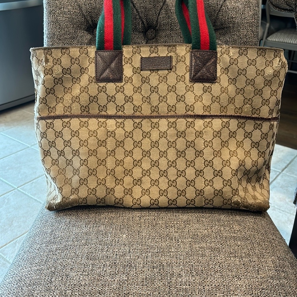 Gucci Brown and Green Baby Bag with Iconic Design